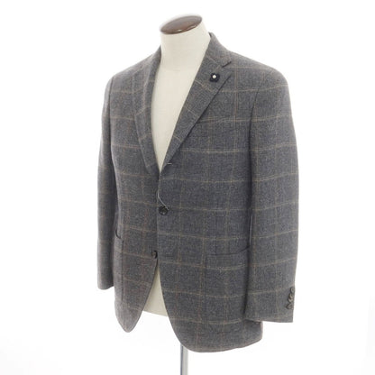【中古】ラルディーニ LARDINI ウールコットンリネン チェック テーラードジャケット グレーxベージュ【 48 】【 状態ランクB 】【 メンズ 】