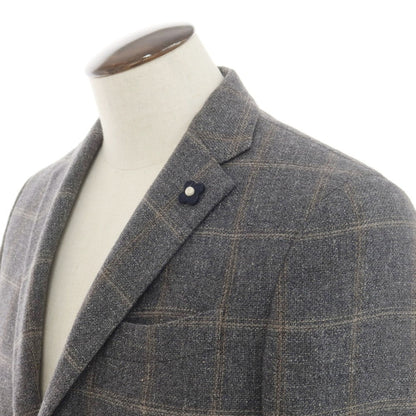 【中古】ラルディーニ LARDINI ウールコットンリネン チェック テーラードジャケット グレーxベージュ【 48 】【 状態ランクB 】【 メンズ 】