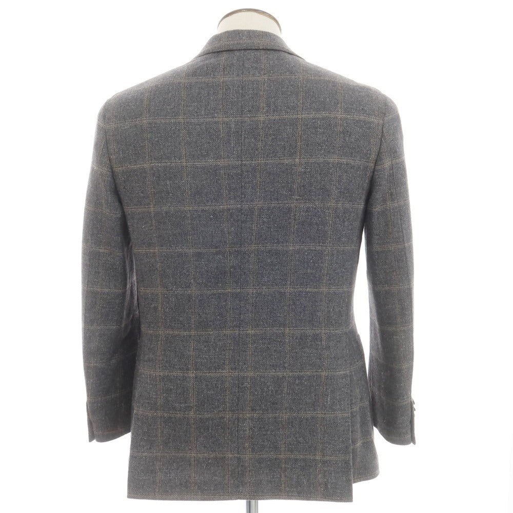 【中古】ラルディーニ LARDINI ウールコットンリネン チェック テーラードジャケット グレーxベージュ【 48 】【 状態ランクB 】【 メンズ 】
