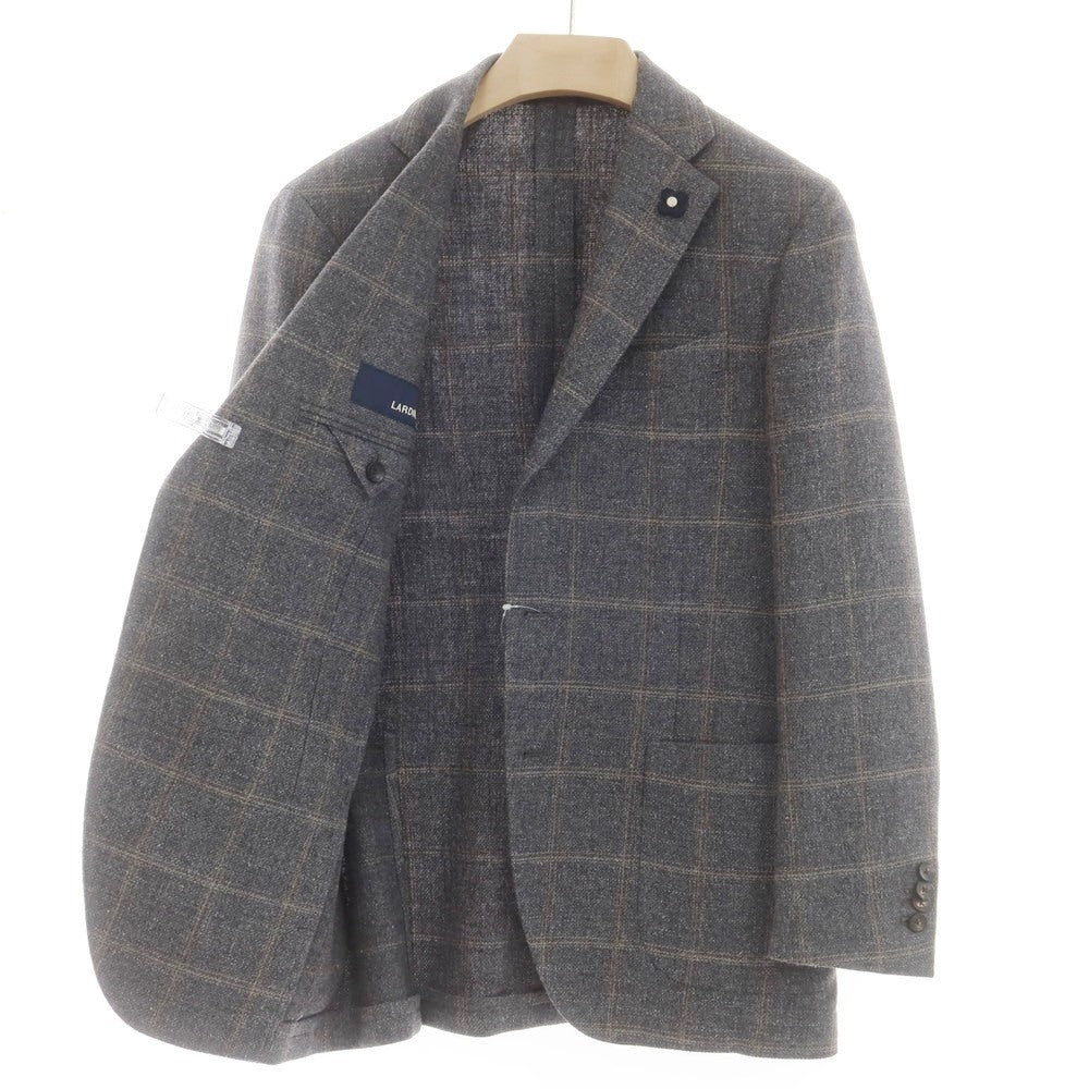 【中古】ラルディーニ LARDINI ウールコットンリネン チェック テーラードジャケット グレーxベージュ【 48 】【 状態ランクB 】【 メンズ 】