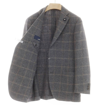【中古】ラルディーニ LARDINI ウールコットンリネン チェック テーラードジャケット グレーxベージュ【 48 】【 状態ランクB 】【 メンズ 】