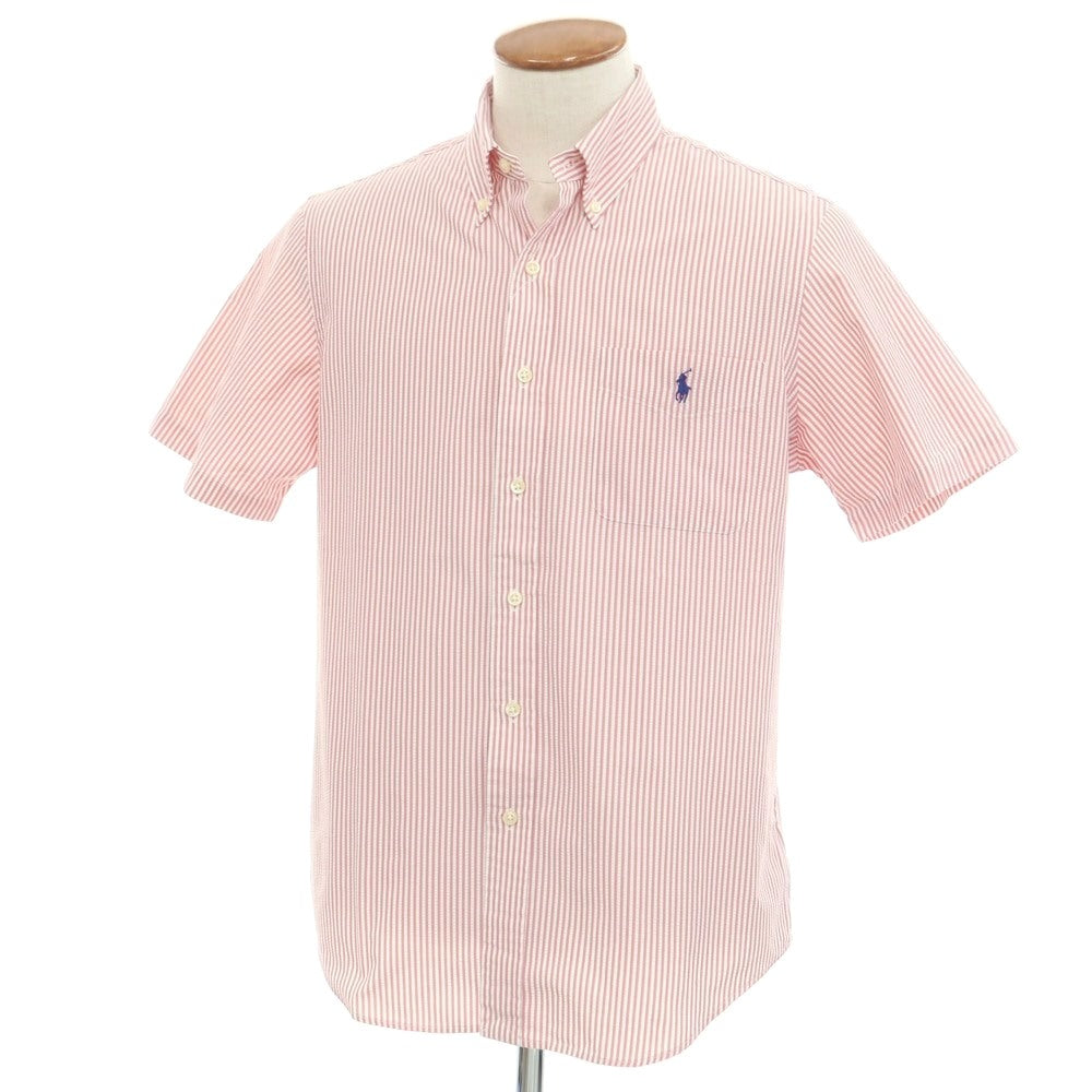 [Used] Ralph Lauren Nylon Polyester Striped Short Sleeve BD Shirt Dark Pink x White [M] [Condition Rank B] [Men&