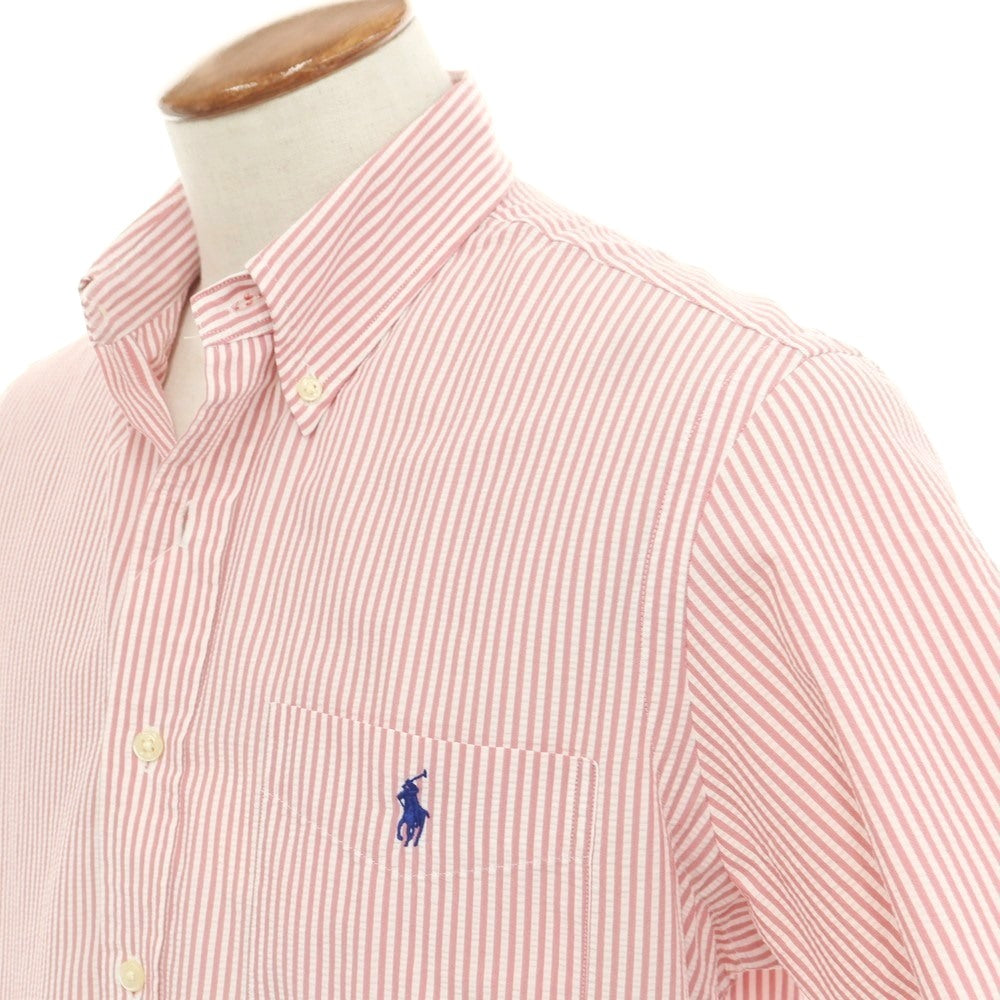 [Used] Ralph Lauren Nylon Polyester Striped Short Sleeve BD Shirt Dark Pink x White [M] [Condition Rank B] [Men&