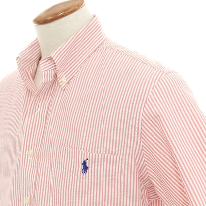 [Used] Ralph Lauren Nylon Polyester Striped Short Sleeve BD Shirt Dark Pink x White [M] [Condition Rank B] [Men&