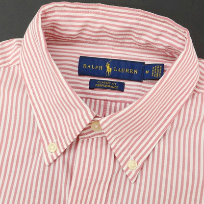 [Used] Ralph Lauren Nylon Polyester Striped Short Sleeve BD Shirt Dark Pink x White [M] [Condition Rank B] [Men&