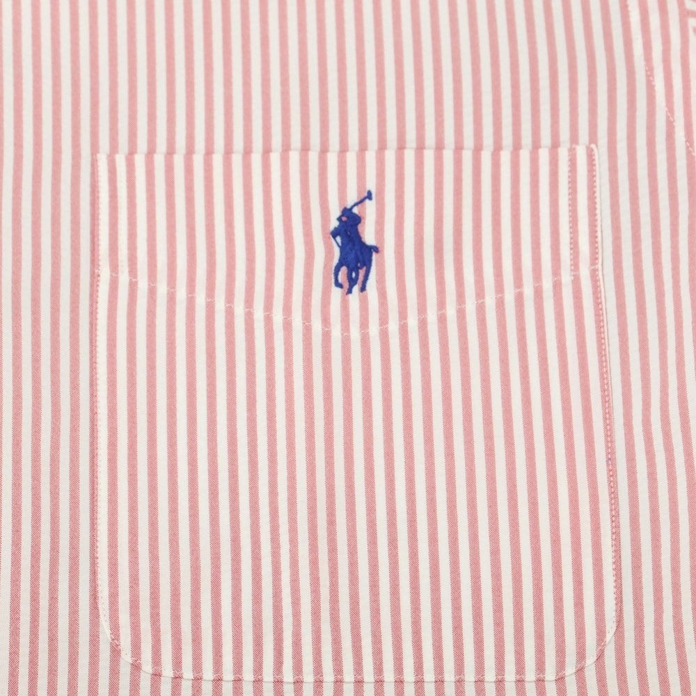 [Used] Ralph Lauren Nylon Polyester Striped Short Sleeve BD Shirt Dark Pink x White [M] [Condition Rank B] [Men&