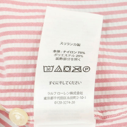 [Used] Ralph Lauren Nylon Polyester Striped Short Sleeve BD Shirt Dark Pink x White [M] [Condition Rank B] [Men&