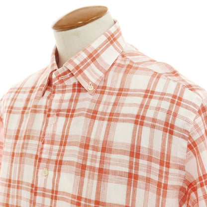 [Used] GUY ROVER SHIPS special order linen check button-down short-sleeve shirt white x orange red [M] [Condition rank C] [Men&