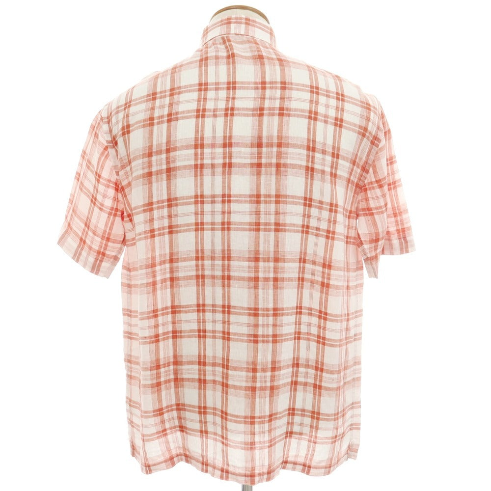 [Used] GUY ROVER SHIPS special order linen check button-down short-sleeve shirt white x orange red [M] [Condition rank C] [Men&