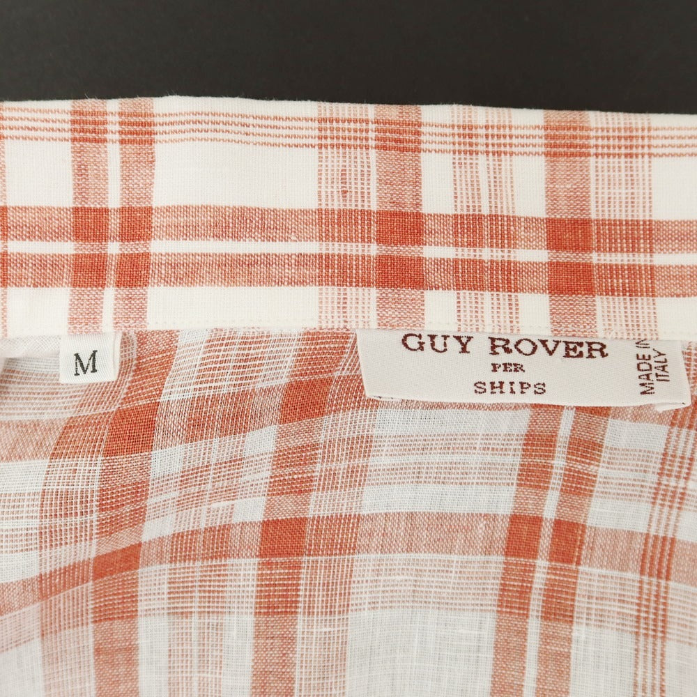 [Used] GUY ROVER SHIPS special order linen check button-down short-sleeve shirt white x orange red [M] [Condition rank C] [Men&