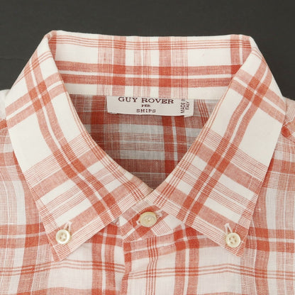 [Used] GUY ROVER SHIPS special order linen check button-down short-sleeve shirt white x orange red [M] [Condition rank C] [Men&