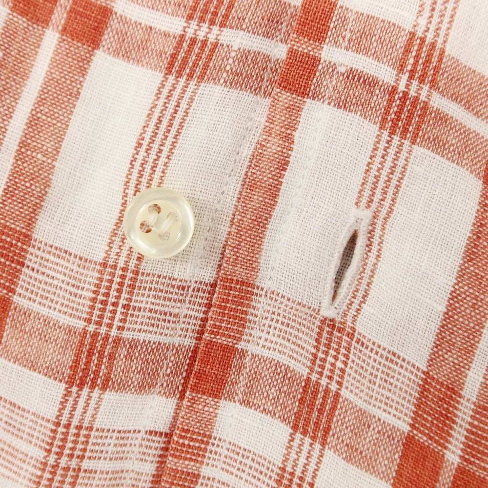 [Used] GUY ROVER SHIPS special order linen check button-down short-sleeve shirt white x orange red [M] [Condition rank C] [Men&