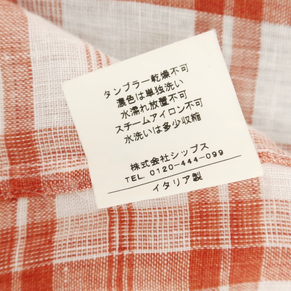 [Used] GUY ROVER SHIPS special order linen check button-down short-sleeve shirt white x orange red [M] [Condition rank C] [Men&