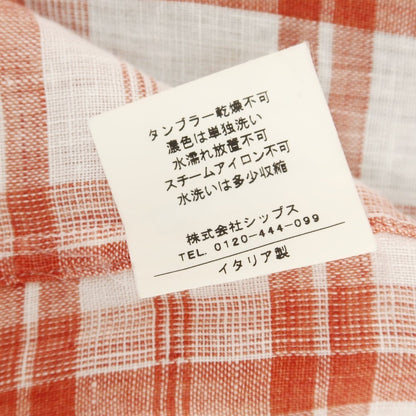 [Used] GUY ROVER SHIPS special order linen check button-down short-sleeve shirt white x orange red [M] [Condition rank C] [Men&