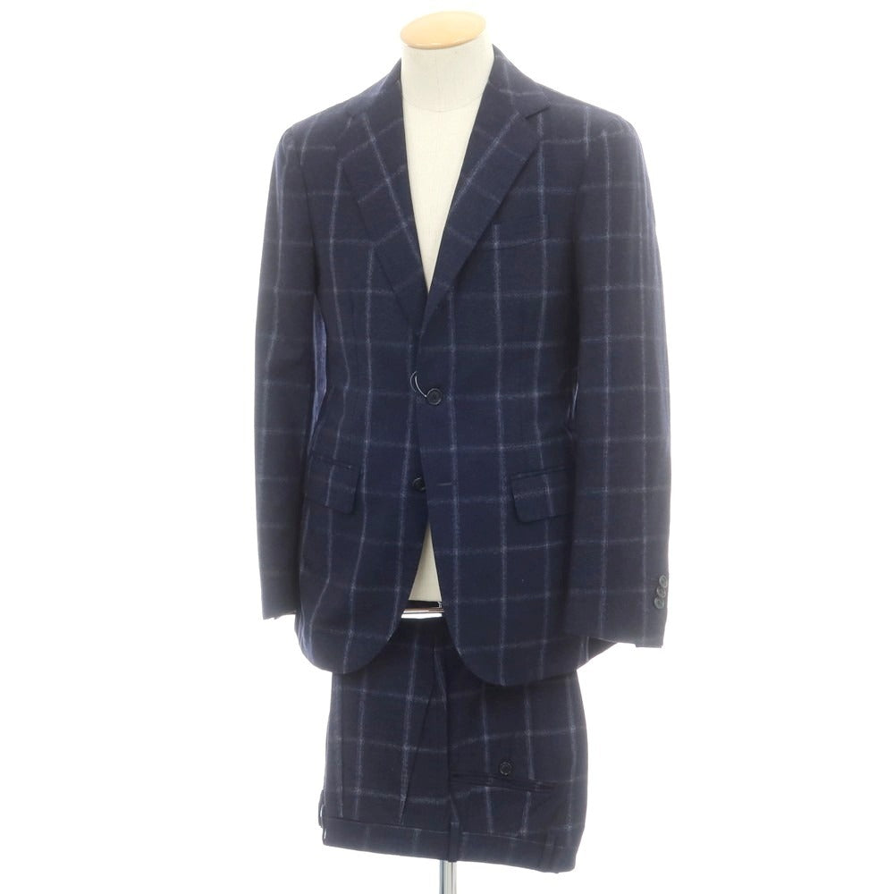 【中古】デペトリロ DE PETRILLO ウール チェック 3つボタンスーツ ネイビー【サイズ44】【 状態ランクA 】【 メンズ 】 [DPD]