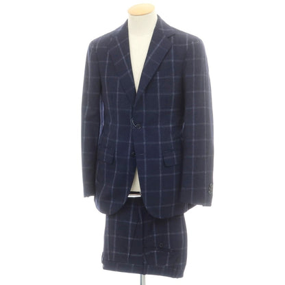 【中古】デペトリロ DE PETRILLO ウール チェック 3つボタンスーツ ネイビー【 44 】【 状態ランクA 】【 メンズ 】