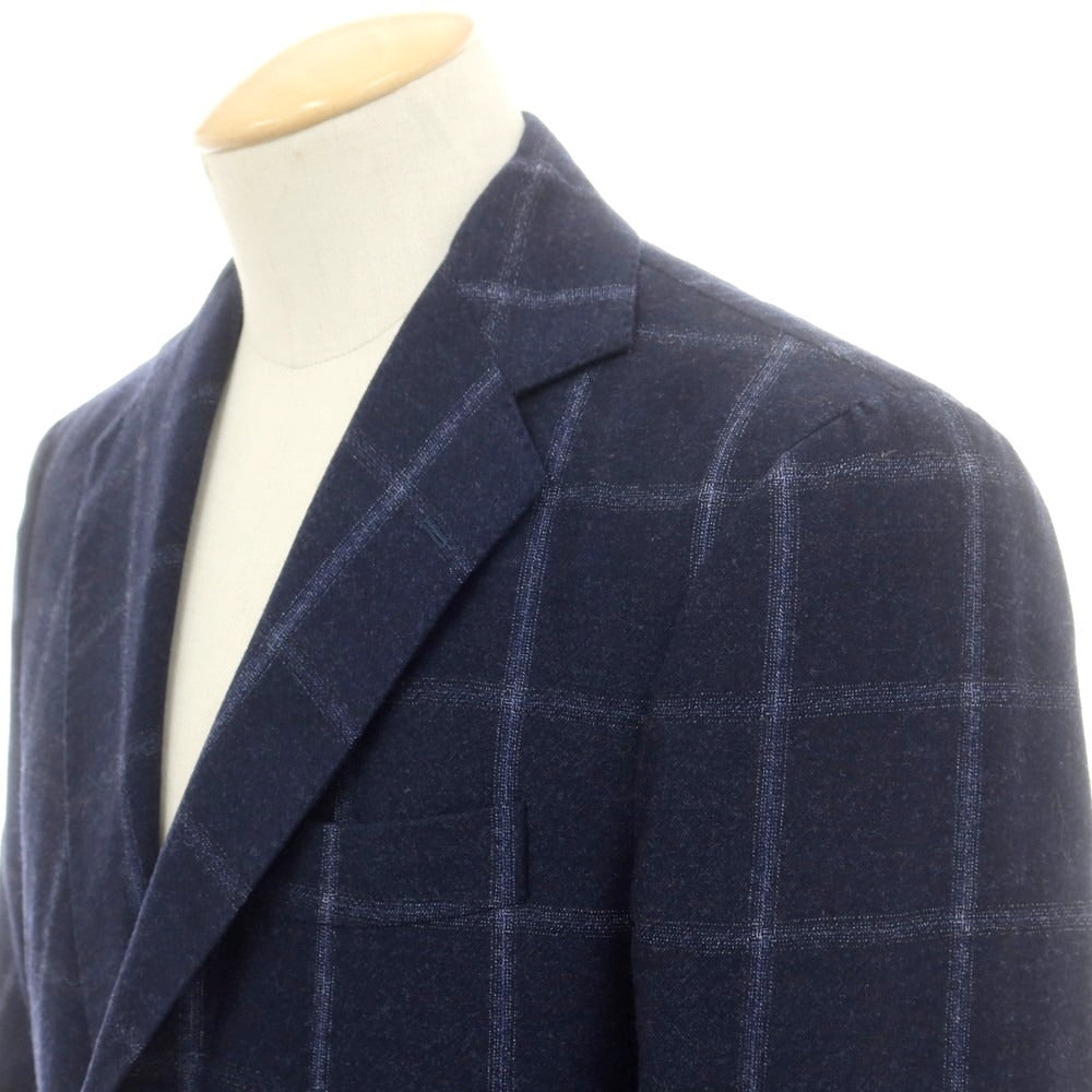 【中古】デペトリロ DE PETRILLO ウール チェック 3つボタンスーツ ネイビー【 44 】【 状態ランクA 】【 メンズ 】
