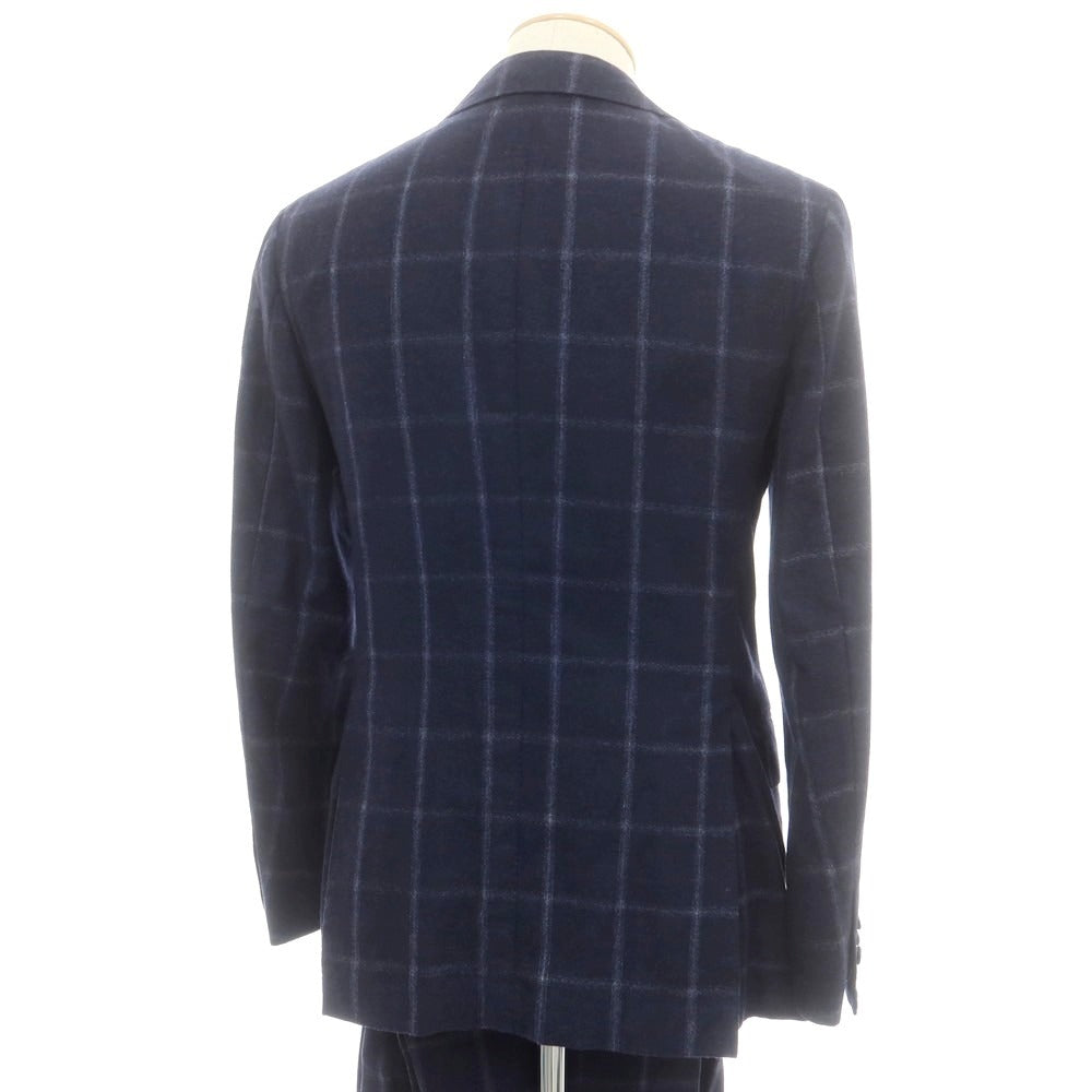 【中古】デペトリロ DE PETRILLO ウール チェック 3つボタンスーツ ネイビー【 44 】【 状態ランクA 】【 メンズ 】