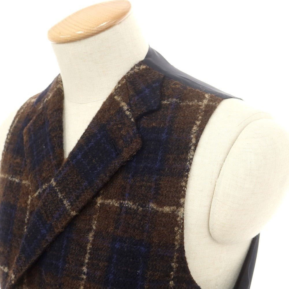【中古】タリアトーレ TAGLIATORE ツイードウール チェック ダブルジレ ベスト ブラウンxネイビー【 44 】【 状態ランクC 】【 メンズ 】