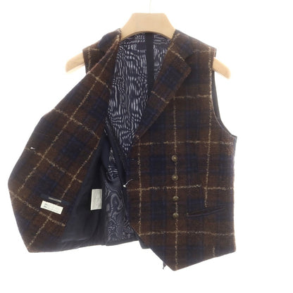 【中古】タリアトーレ TAGLIATORE ツイードウール チェック ダブルジレ ベスト ブラウンxネイビー【 44 】【 状態ランクC 】【 メンズ 】