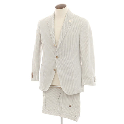 【中古】ラルディーニ LARDINI シアサッカーコットン ストライプ 3つボタンスーツ カーキxホワイト【 50 】【 状態ランクB 】【 メンズ 】