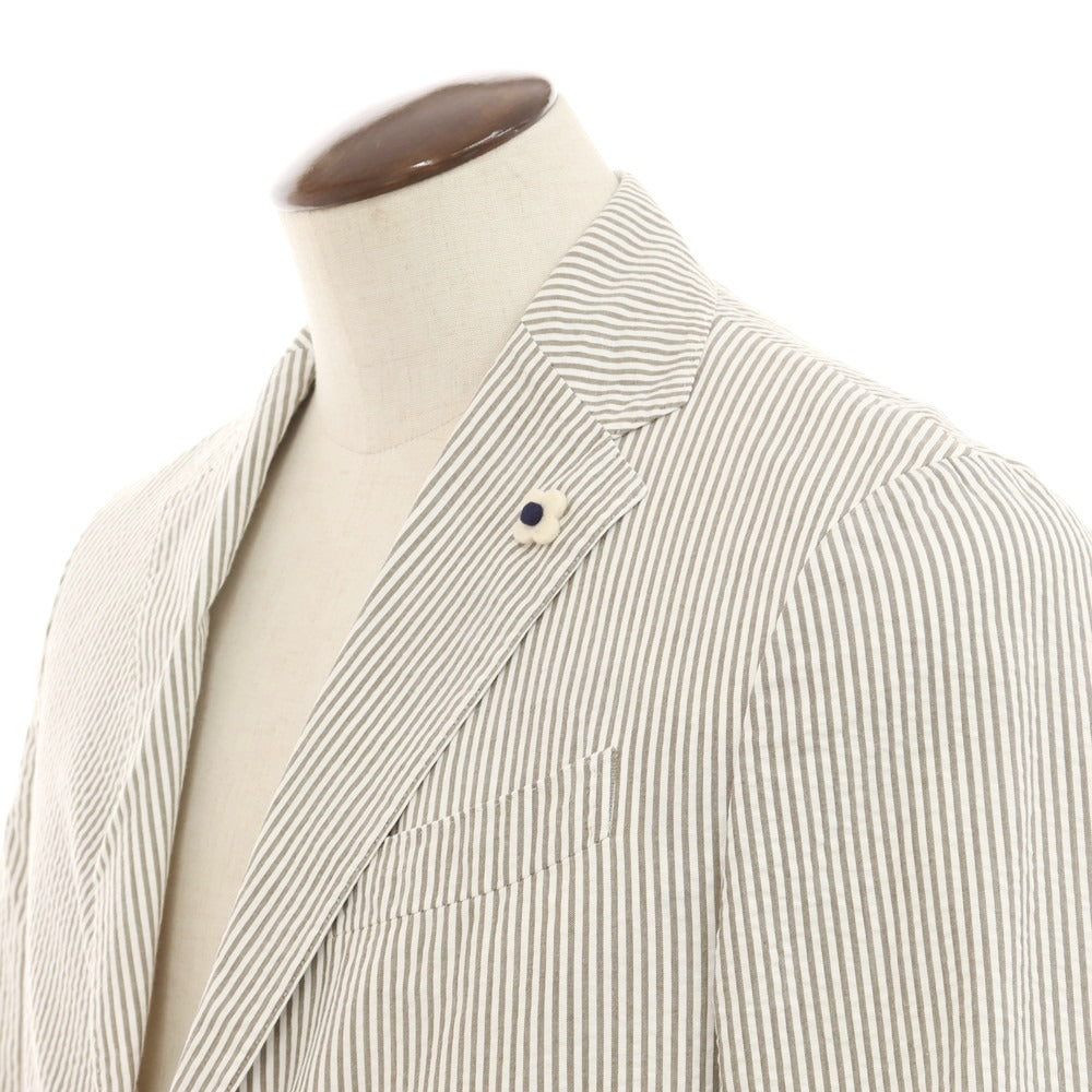 【中古】ラルディーニ LARDINI シアサッカーコットン ストライプ 3つボタンスーツ カーキxホワイト【 50 】【 状態ランクB 】【 メンズ 】