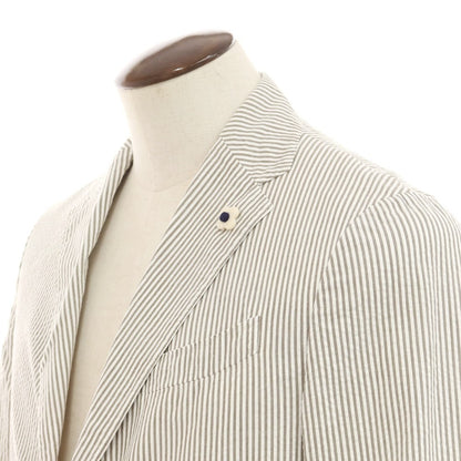 【中古】ラルディーニ LARDINI シアサッカーコットン ストライプ 3つボタンスーツ カーキxホワイト【 50 】【 状態ランクB 】【 メンズ 】