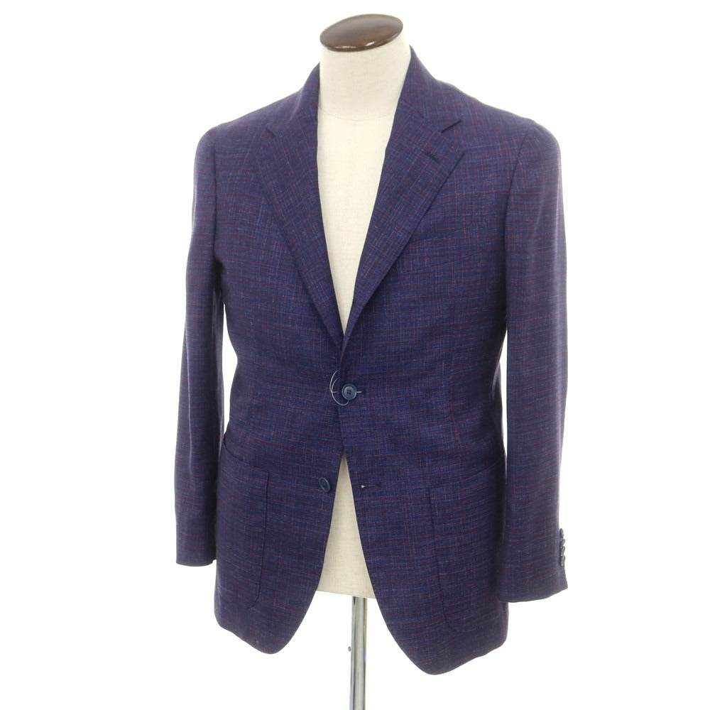 [Used] ESTNATION Wool Silk Linen Check 3B Tailored Jacket Navy x Red x Blue [48] [Condition Rank A] [Men&