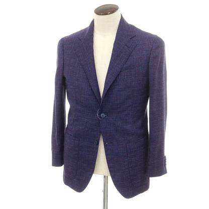 [Used] ESTNATION Wool Silk Linen Check 3B Tailored Jacket Navy x Red x Blue [48] [Condition Rank A] [Men&