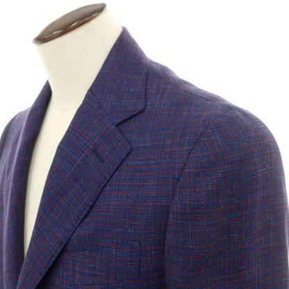 [Used] ESTNATION Wool Silk Linen Check 3B Tailored Jacket Navy x Red x Blue [48] [Condition Rank A] [Men&