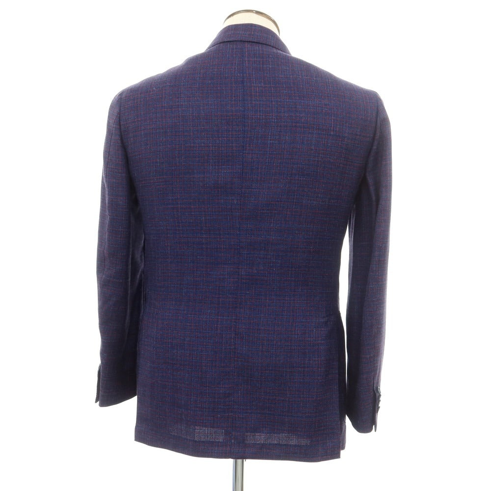 [Used] ESTNATION Wool Silk Linen Check 3B Tailored Jacket Navy x Red x Blue [48] [Condition Rank A] [Men&