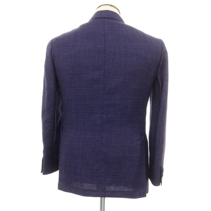 [Used] ESTNATION Wool Silk Linen Check 3B Tailored Jacket Navy x Red x Blue [48] [Condition Rank A] [Men&