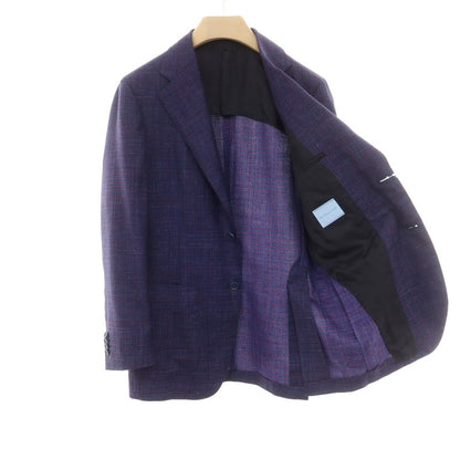 [Used] ESTNATION Wool Silk Linen Check 3B Tailored Jacket Navy x Red x Blue [48] [Condition Rank A] [Men&