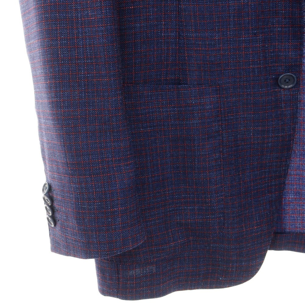 [Used] ESTNATION Wool Silk Linen Check 3B Tailored Jacket Navy x Red x Blue [48] [Condition Rank A] [Men&