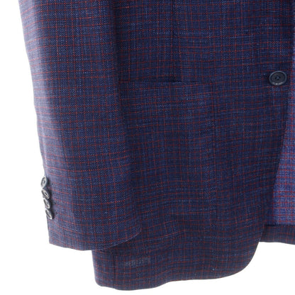 [Used] ESTNATION Wool Silk Linen Check 3B Tailored Jacket Navy x Red x Blue [48] [Condition Rank A] [Men&