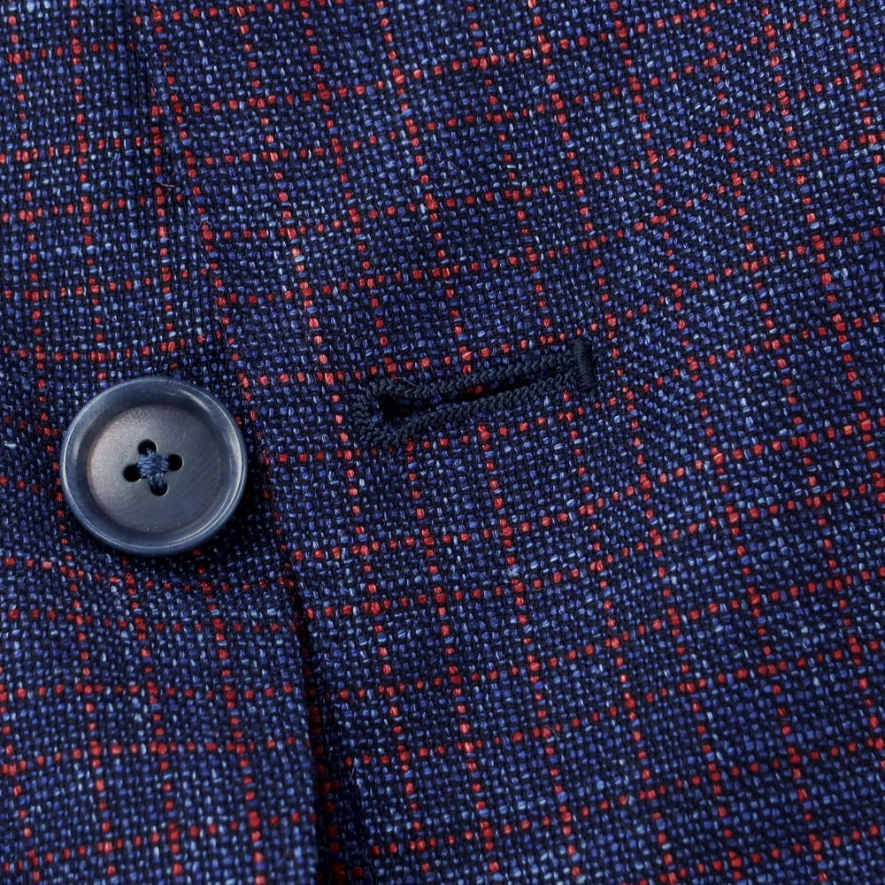 [Used] ESTNATION Wool Silk Linen Check 3B Tailored Jacket Navy x Red x Blue [48] [Condition Rank A] [Men&