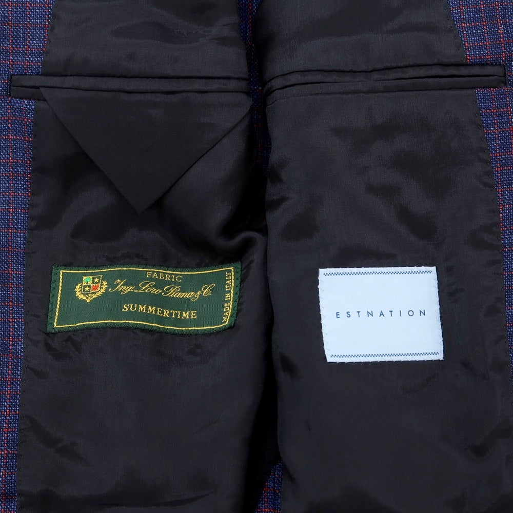 [Used] ESTNATION Wool Silk Linen Check 3B Tailored Jacket Navy x Red x Blue [48] [Condition Rank A] [Men&