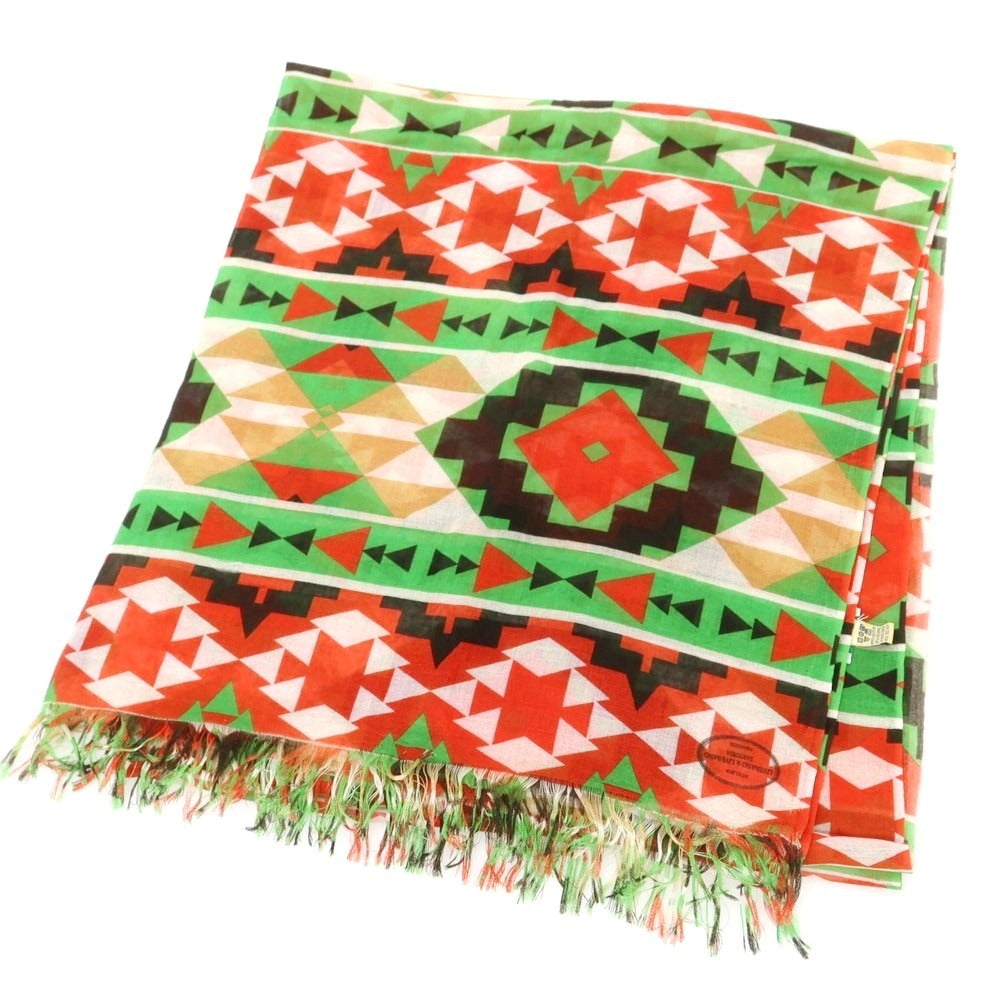 【中古】リベラーノ&amp;リベラーノ LIVERANO&amp;LIVERANO カシミヤ ネイティブ柄 ストール グリーンxレッド【 状態ランクB 】【 メンズ 】