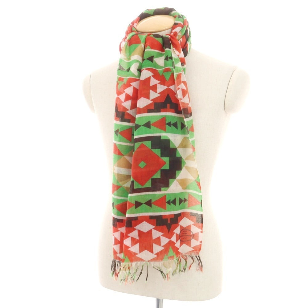 【中古】リベラーノ&amp;リベラーノ LIVERANO&amp;LIVERANO カシミヤ ネイティブ柄 ストール グリーンxレッド【 状態ランクB 】【 メンズ 】