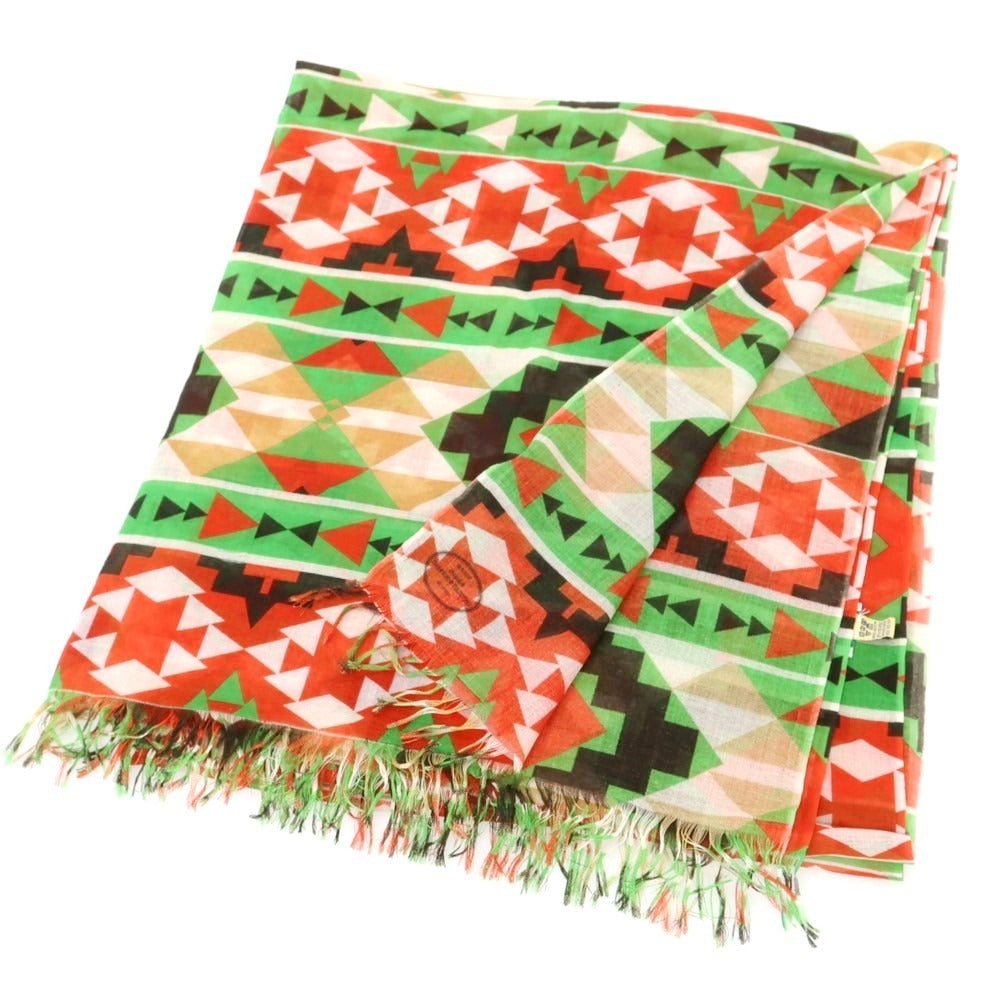 【中古】リベラーノ&amp;リベラーノ LIVERANO&amp;LIVERANO カシミヤ ネイティブ柄 ストール グリーンxレッド【 状態ランクB 】【 メンズ 】