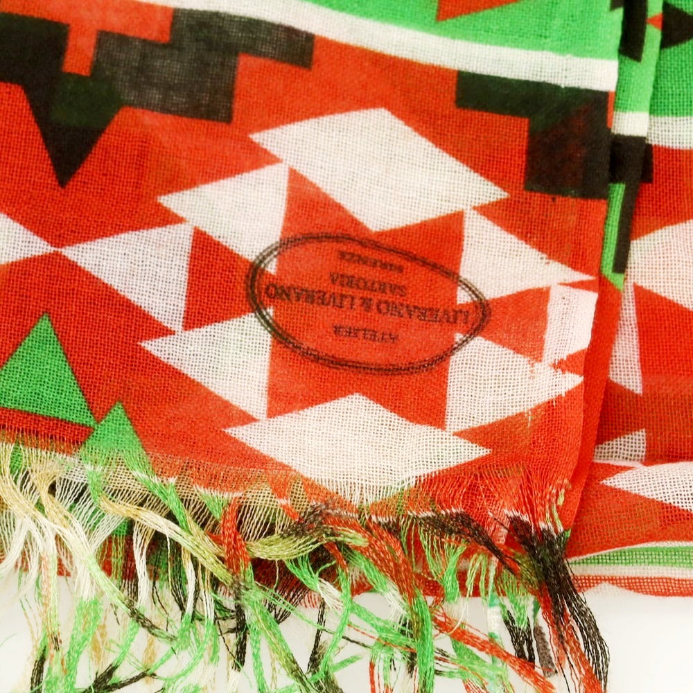 【中古】リベラーノ&amp;リベラーノ LIVERANO&amp;LIVERANO カシミヤ ネイティブ柄 ストール グリーンxレッド【 状態ランクB 】【 メンズ 】