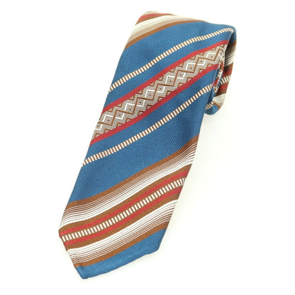 【中古】アットヴァンヌッチ Atto Vannucci シルク セッテピエゲ ストライプ柄ネクタイ ネイビーxブラウン系【 状態ランクA 】【 メンズ 】