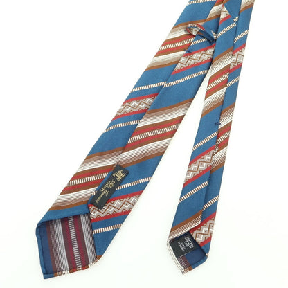 【中古】アットヴァンヌッチ Atto Vannucci シルク セッテピエゲ ストライプ柄ネクタイ ネイビーxブラウン系【 状態ランクA 】【 メンズ 】