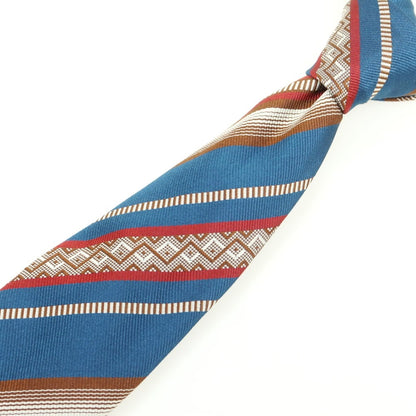 【中古】アットヴァンヌッチ Atto Vannucci シルク セッテピエゲ ストライプ柄ネクタイ ネイビーxブラウン系【 状態ランクA 】【 メンズ 】