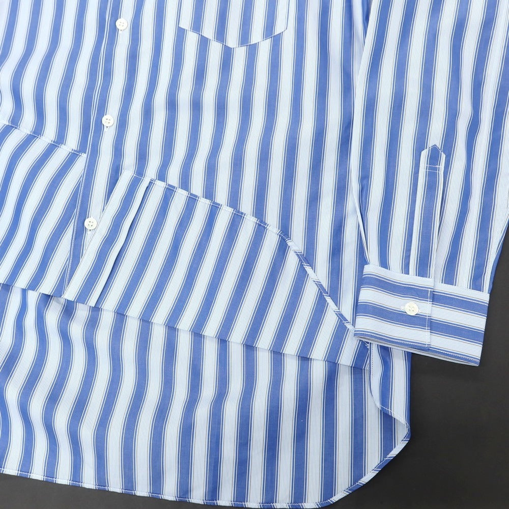【中古】コムデギャルソンシャツ COMME des GARCONS SHIRT 2024年秋冬 コットン ストライプ アシンメトリー レギュラーカラー カジュアルシャツ ブルーxライトブルー【 M 】【 状態ランクA 】【 メンズ 】[DPD]
