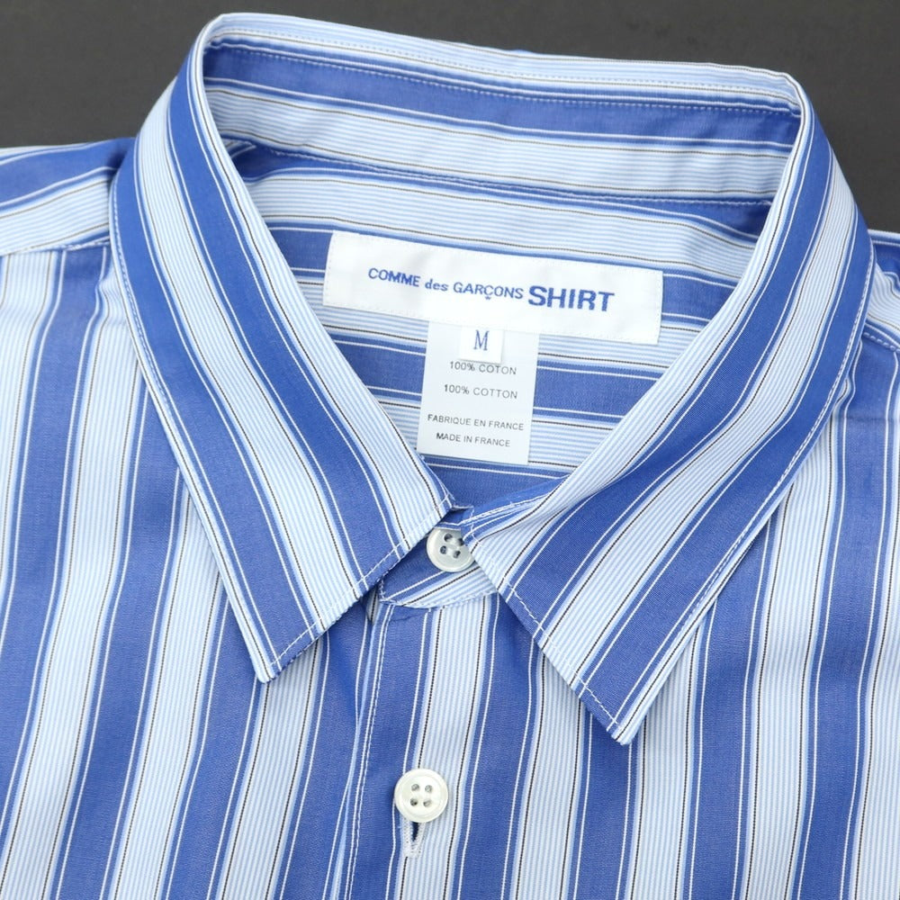 【中古】コムデギャルソンシャツ COMME des GARCONS SHIRT 2024年秋冬 コットン ストライプ アシンメトリー レギュラーカラー カジュアルシャツ ブルーxライトブルー【 M 】【 状態ランクA 】【 メンズ 】