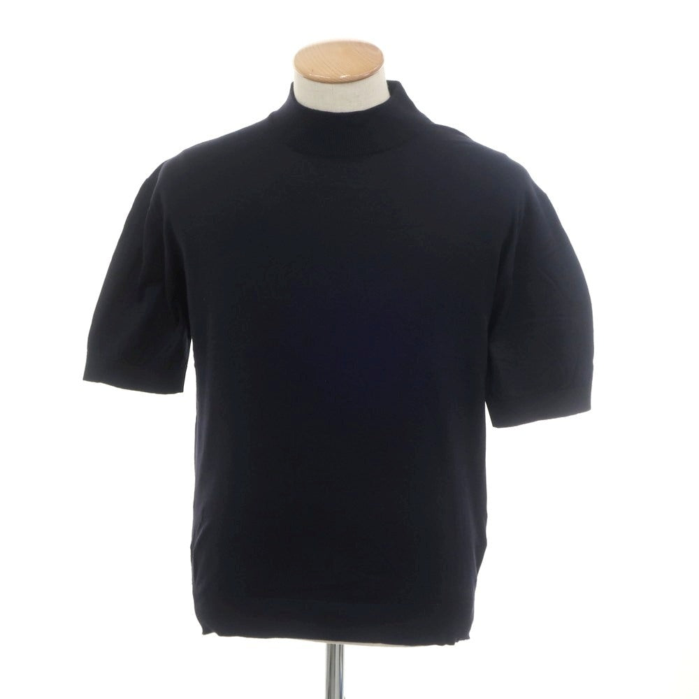 【中古】ジョンスメドレー JOHN SMEDLEY SOVEREIGN別注 ハイゲージ コットン ハイネック 半袖 プルオーバーニット ネイビー【 S 】【 状態ランクB 】【 メンズ 】
