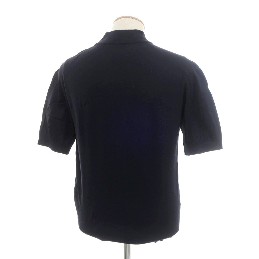 【中古】ジョンスメドレー JOHN SMEDLEY SOVEREIGN別注 ハイゲージ コットン ハイネック 半袖 プルオーバーニット ネイビー【 S 】【 状態ランクB 】【 メンズ 】