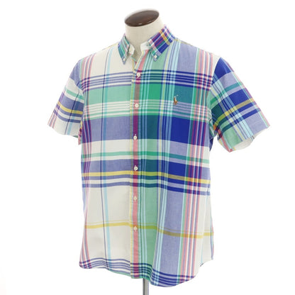 [Used] Polo Ralph Lauren Cotton Check Button-down Short Sleeve Shirt White x Blue [L] [Condition Rank B] [Men&