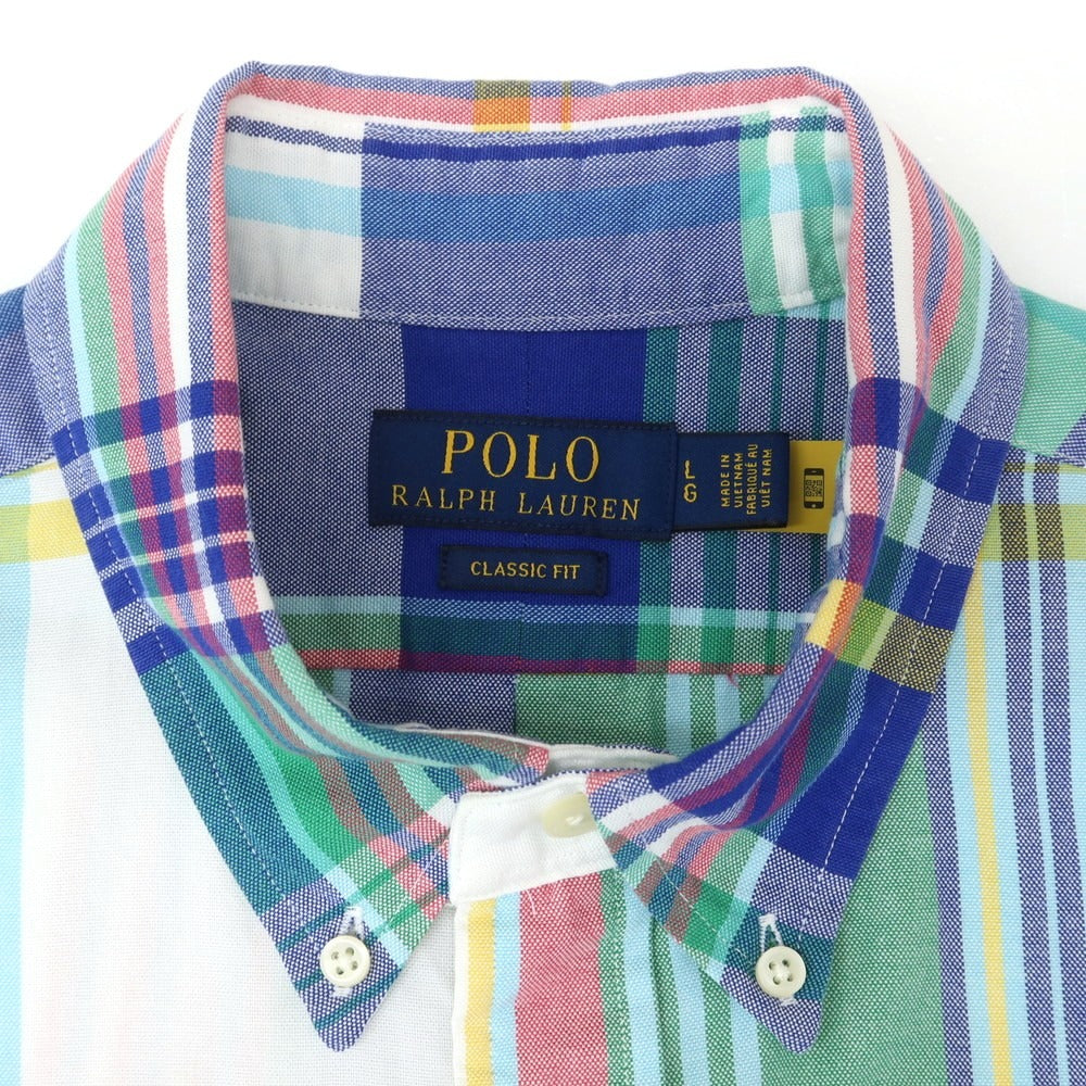 [Used] Polo Ralph Lauren Cotton Check Button-down Short Sleeve Shirt White x Blue [L] [Condition Rank B] [Men&